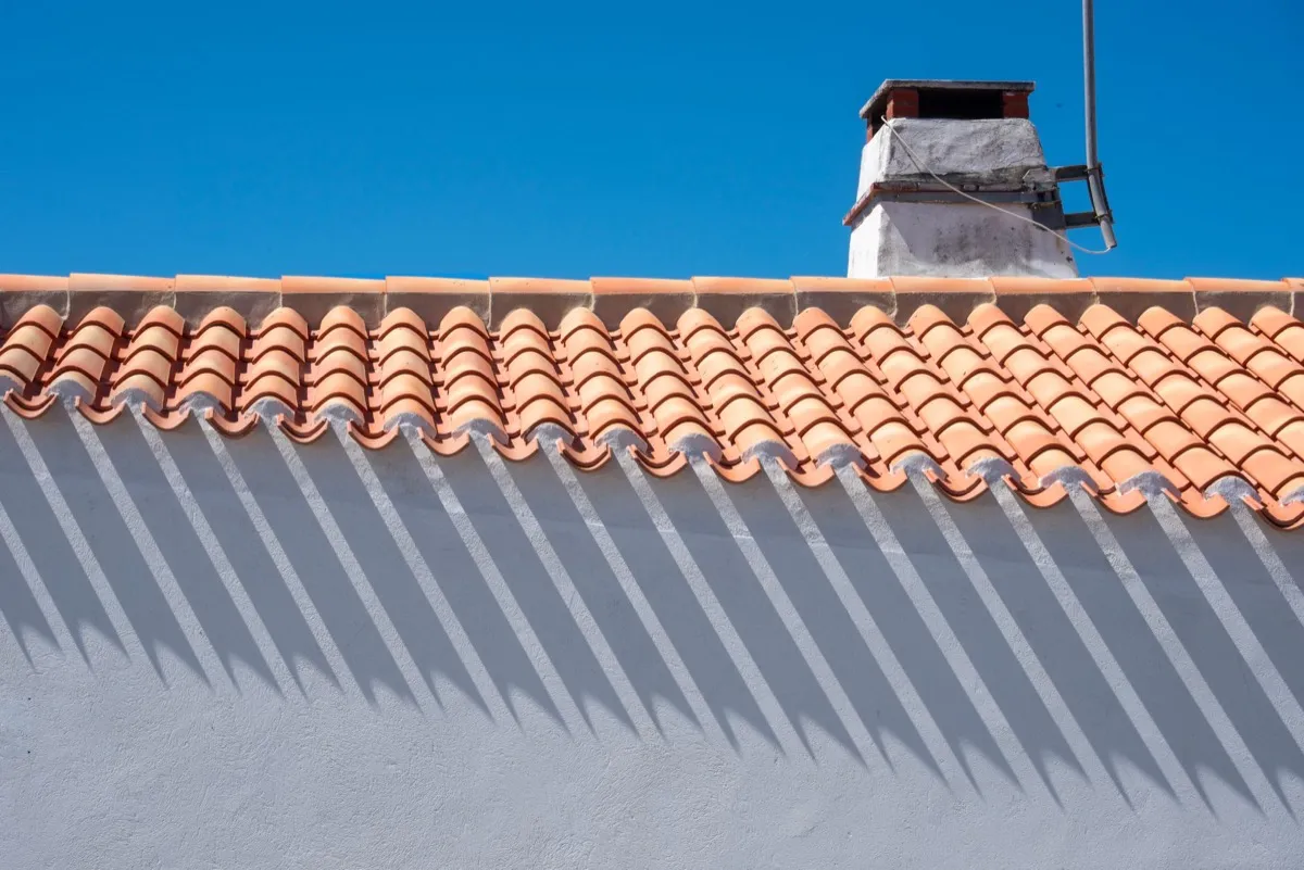 Roof ridge line and chimney on a home in Gulfport, MS